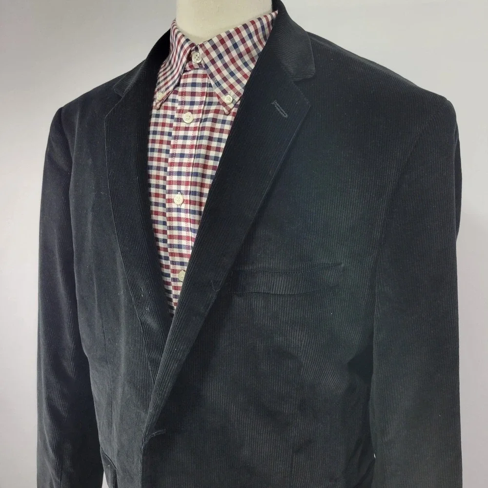 Saddlebred Men's Sport Coat Blazer‎ Two Button Black Corduroy Cotton Size 48L